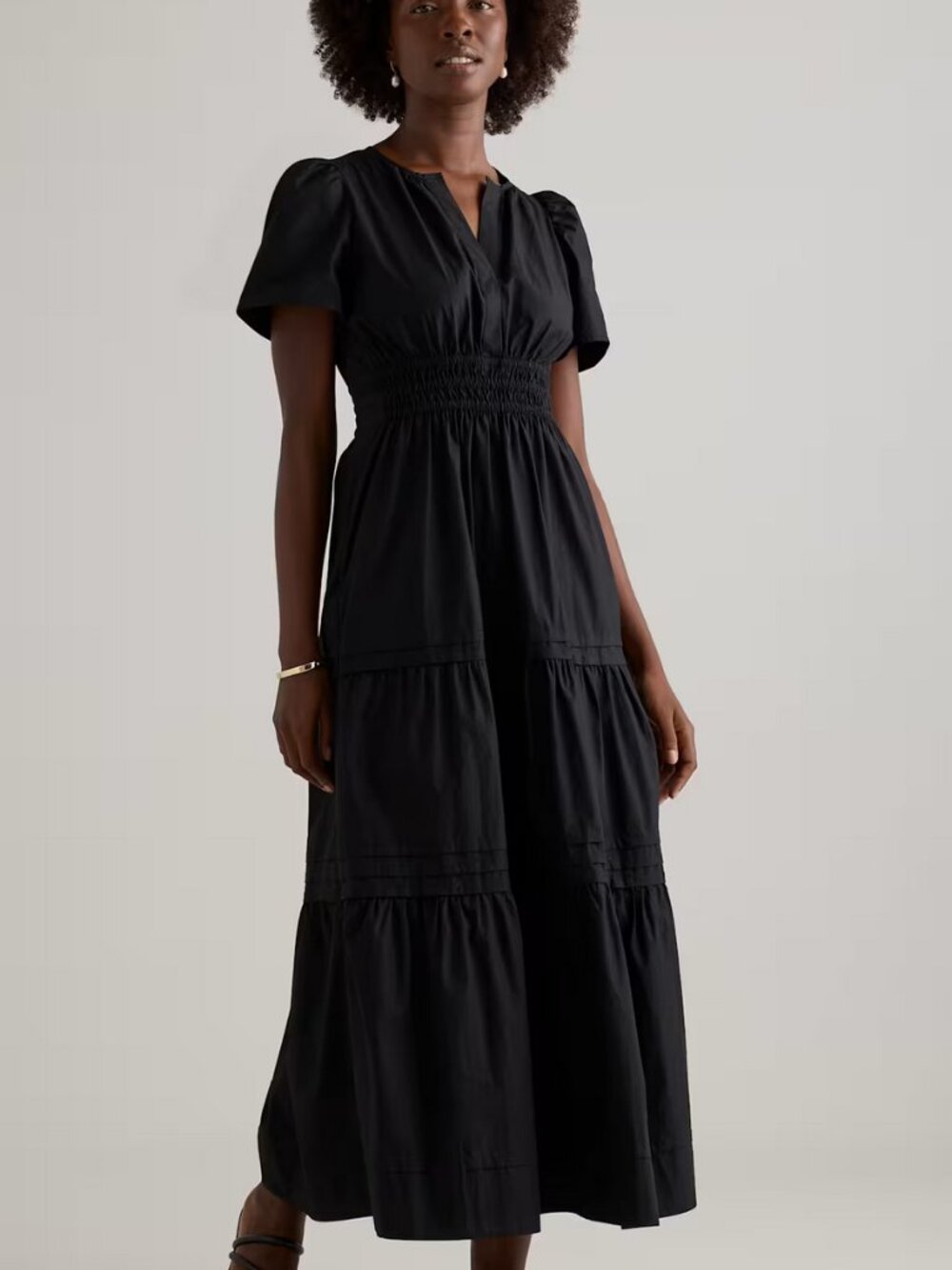 Quince 100% Organic Cotton Tiered Maxi Dress in Black